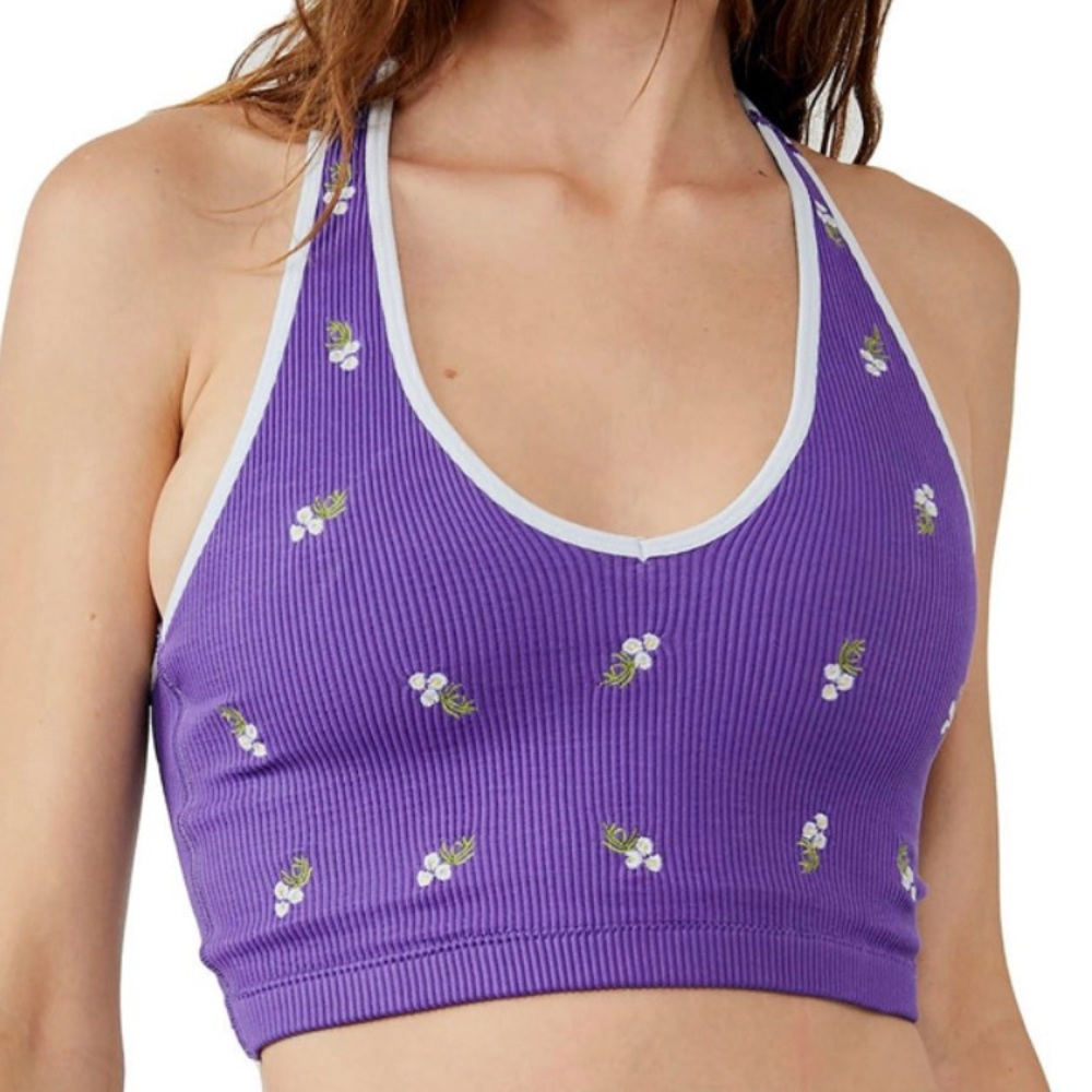 Free People Movement ‘Free Throw’ Floral Purple Crop Tank